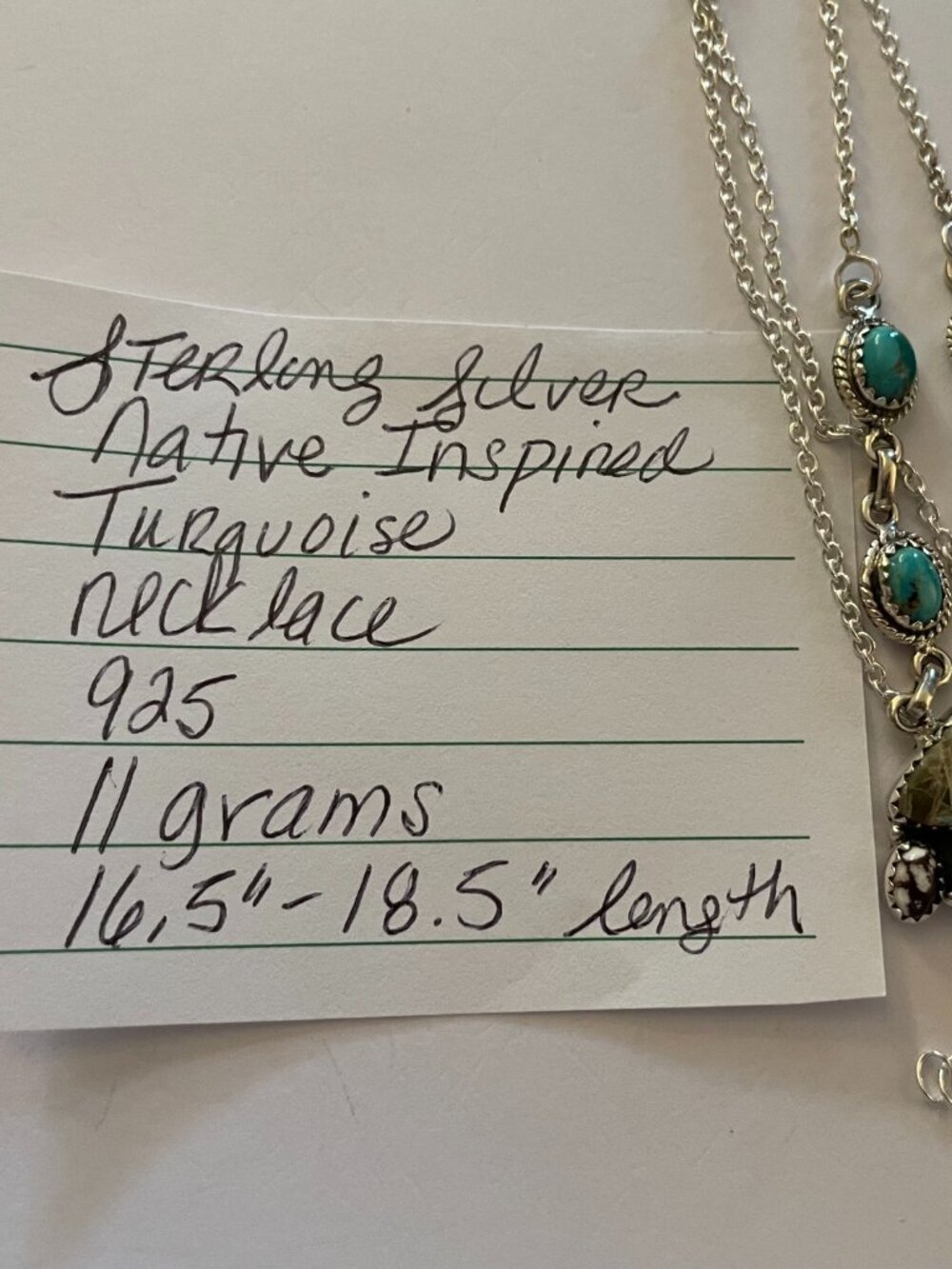 NEW Sterling Silver Necklace Turquoise Dainty Minimalist Lightweight 16.5-18.5" - Picture 12 of 12